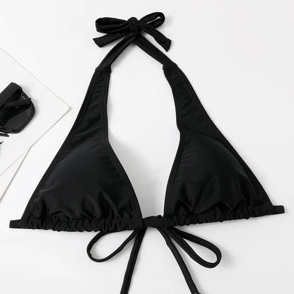2025 Sexy Halter Bikini Swimsuit Low Waisted Black/Red/Rose Beach Bathing Suit Cheap Bandage Brazilian Swimwear Two Pieces Sale
