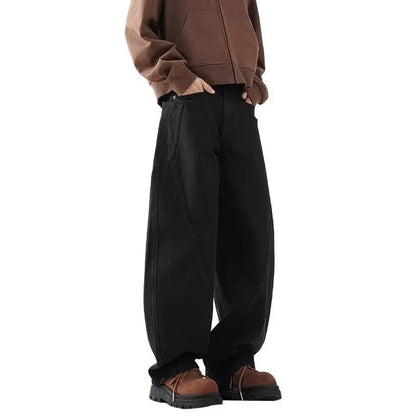 DM Oversized Baggy Jeans Men 100％ Cotton Fashion Personalized Splicing Wide Leg Pants Male Streetwear Brand Loose Denim Trousers