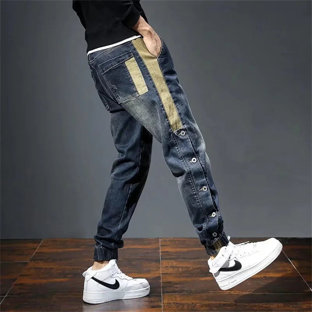 Mens Jeans Harem Pants Fashion Pockets Desinger Loose Baggy Moto Jeans Men Stretch Retro Streetwear Relaxed men clothing pants