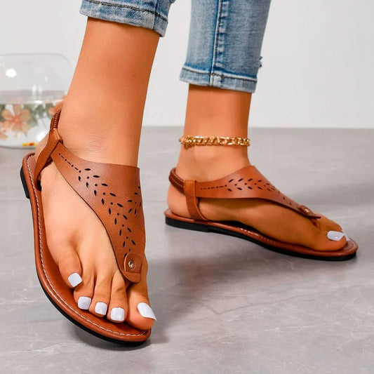 Ladies Shoes New Thong Women's Sandals Open Toe Casual Sandals Women Rivet Elastic Band Flat Heel Soft Bottom Shoes Female