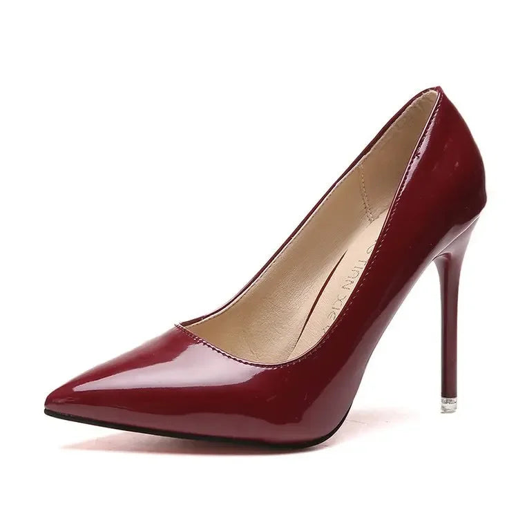 HOT Plus Size 34-44 HOT Women Shoes Pointed Toe Pumps Patent Leather Dress High Heels Boat Shoes Wedding Shoes Zapatos Mujerd76