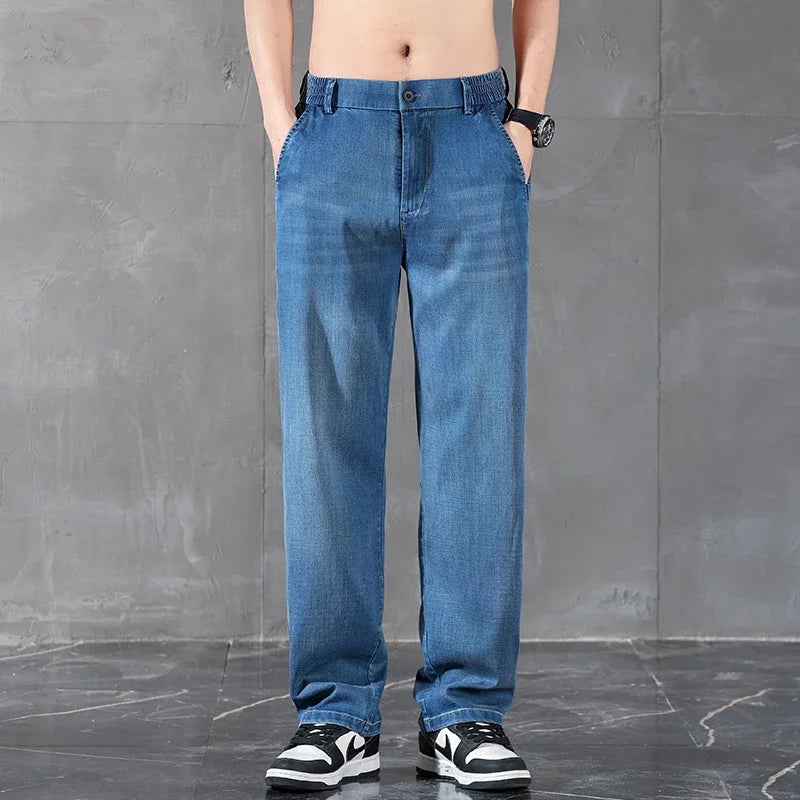 2025 New Summer Business Classic Thin Lyocell Men's Jeans Straight Denim Trousers Stretch Comfortable Loose Male Jean Pants