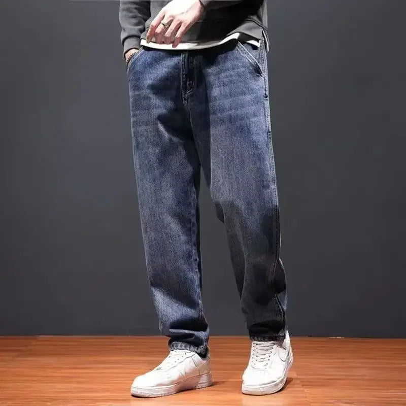 with PocketsJeans for Men Cropped 2025 Fashion Trousers Xs Cotton Classic Y 2k Vintage Grunge Y2k Regular Goth Man Cowboy Pants