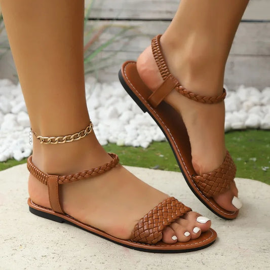 Women's Classic Round Toe Open-toe Sandals Summer New Fashion Comfortable Solid Color Women's Shoes Large Size