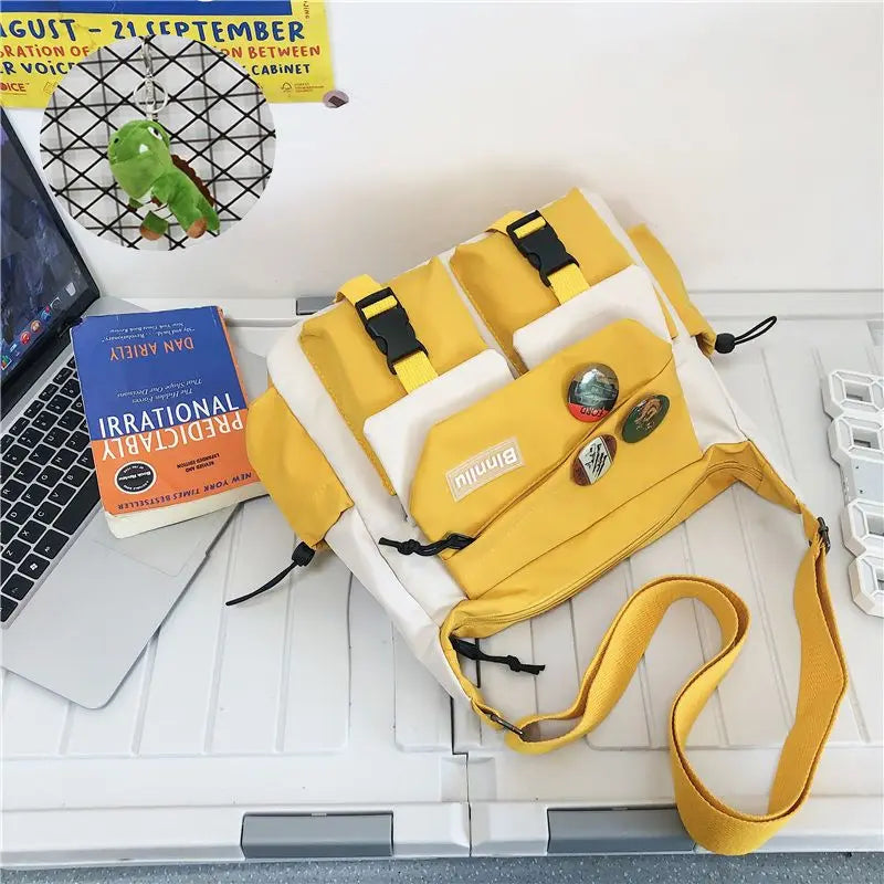 Japanese Simple Messenger Bag Student Nylon Waterproof Canvas Handbag Shoulder Crossbody Bags for Women Men Satchels Bolsas