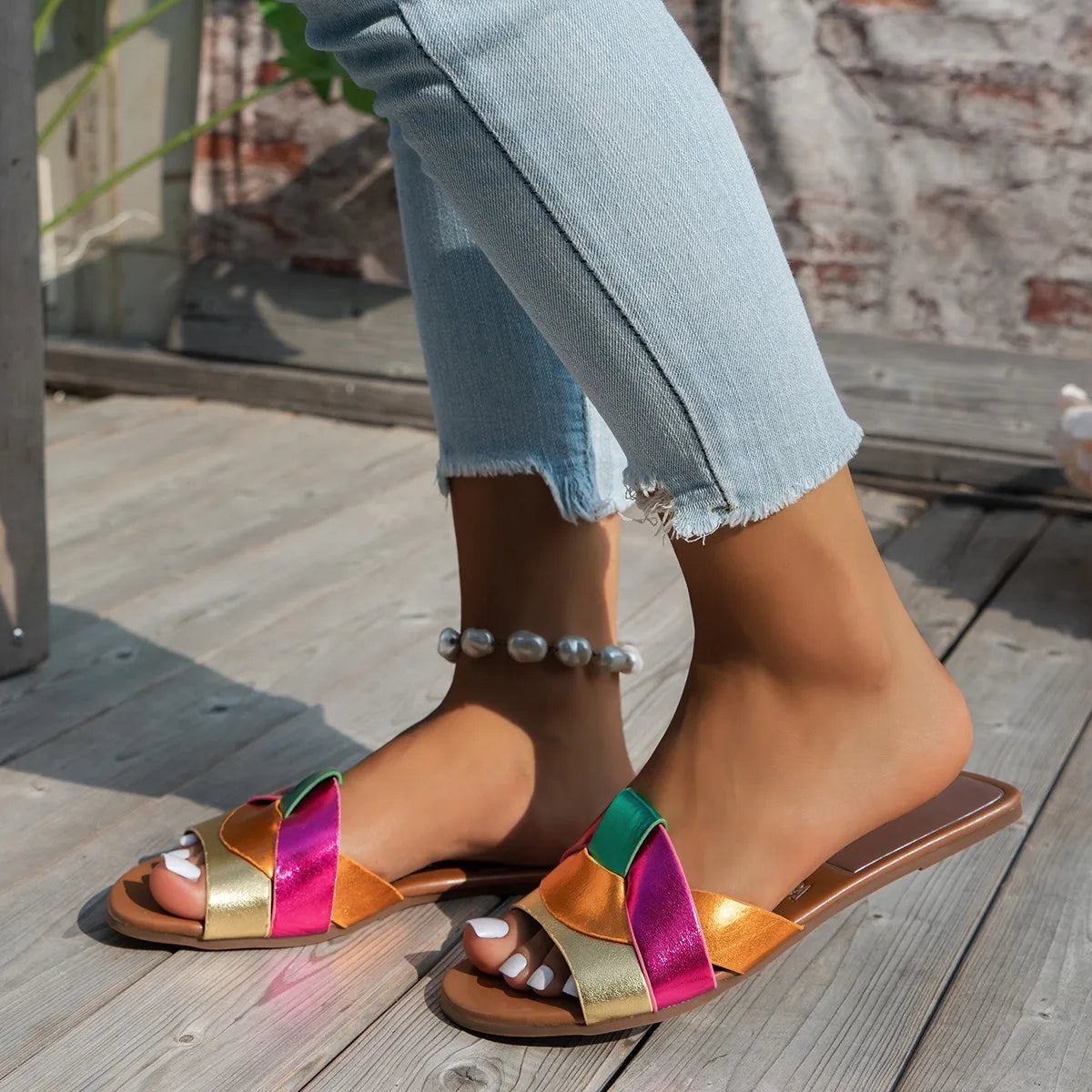 Luxury Designer Women Sandals  New Woven with Comfortable Women's Sandals Casual Bottom Summer Flat Woman Slippers