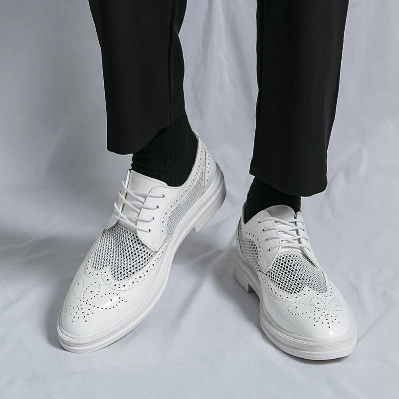 New Summer Oxford Shoes Luxury Brand Men's Wedding Shoes Pointed Toe Men Dress Shoes Breathable Casual Brogue Shoes Big Size 46
