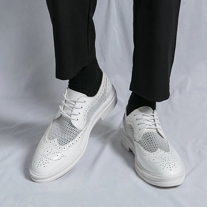 New Summer Oxford Shoes Luxury Brand Men's Wedding Shoes Pointed Toe Men Dress Shoes Breathable Casual Brogue Shoes Big Size 46