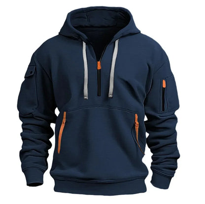 Spring and Autumn New Men's Casual Sports Multi-zipper Arm Pocket Pullover Outdoor Cycling Climbing Windproof Hoodie