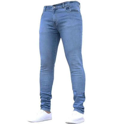 Solid Color Fashion Men Casual Pants Stretch Jeans Skinny Work Trousers Male Wash Slim Fit for Zippered Jeans Men Clothing