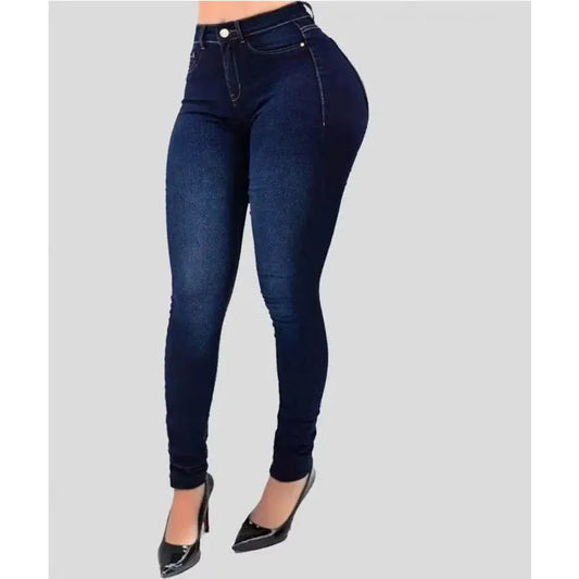 Woman's pure color jeans denim high waist jeans street play cultivate one's morality pants shaping figure with high waist jeans
