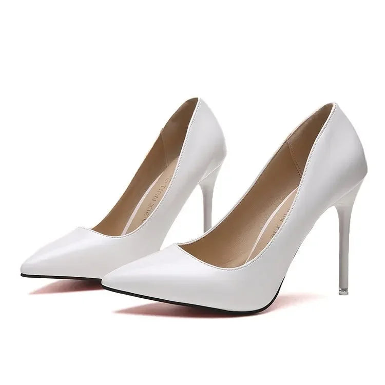 HOT Plus Size 34-44 HOT Women Shoes Pointed Toe Pumps Patent Leather Dress High Heels Boat Shoes Wedding Shoes Zapatos Mujerd76