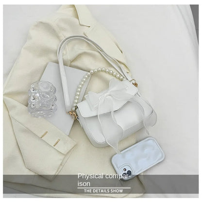 Black Ladies Shoulder Bag Korean Bow-Knot Fashion Top-Handle Bag Women Canvas Large Armpit Bag 2024 Designer New Handbags