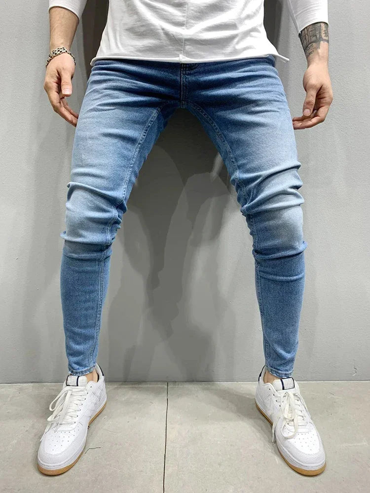 Spring Men Classic Elasticity  Pencil Jeans Jean Homme Man Soft Stretch Black Biker Masculino Denim Trousers Mens Solid Pants