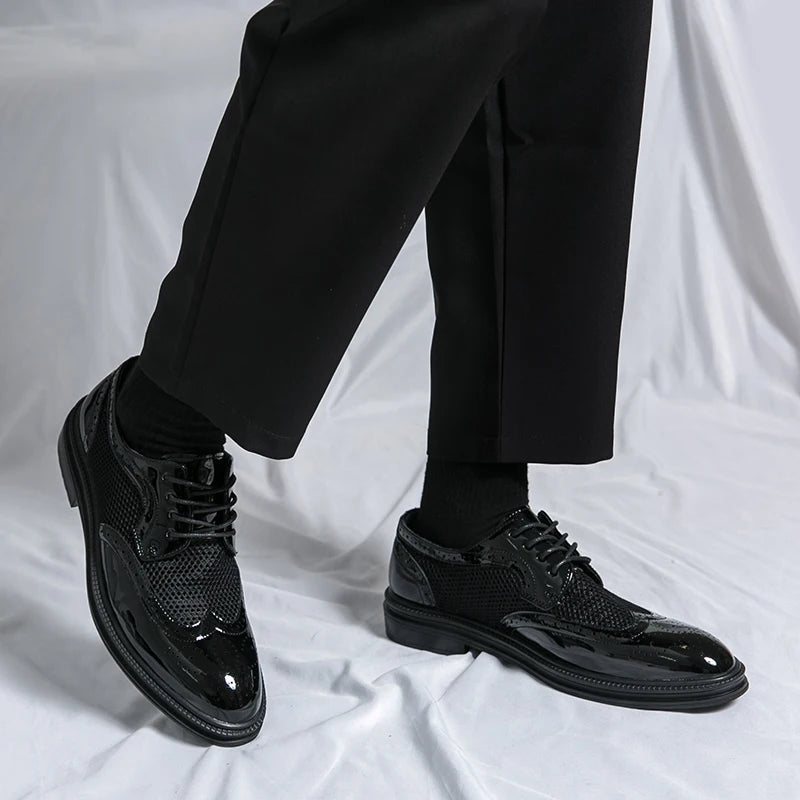 New Summer Oxford Shoes Luxury Brand Men's Wedding Shoes Pointed Toe Men Dress Shoes Breathable Casual Brogue Shoes Big Size 46