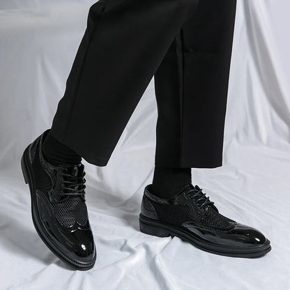 New Summer Oxford Shoes Luxury Brand Men's Wedding Shoes Pointed Toe Men Dress Shoes Breathable Casual Brogue Shoes Big Size 46