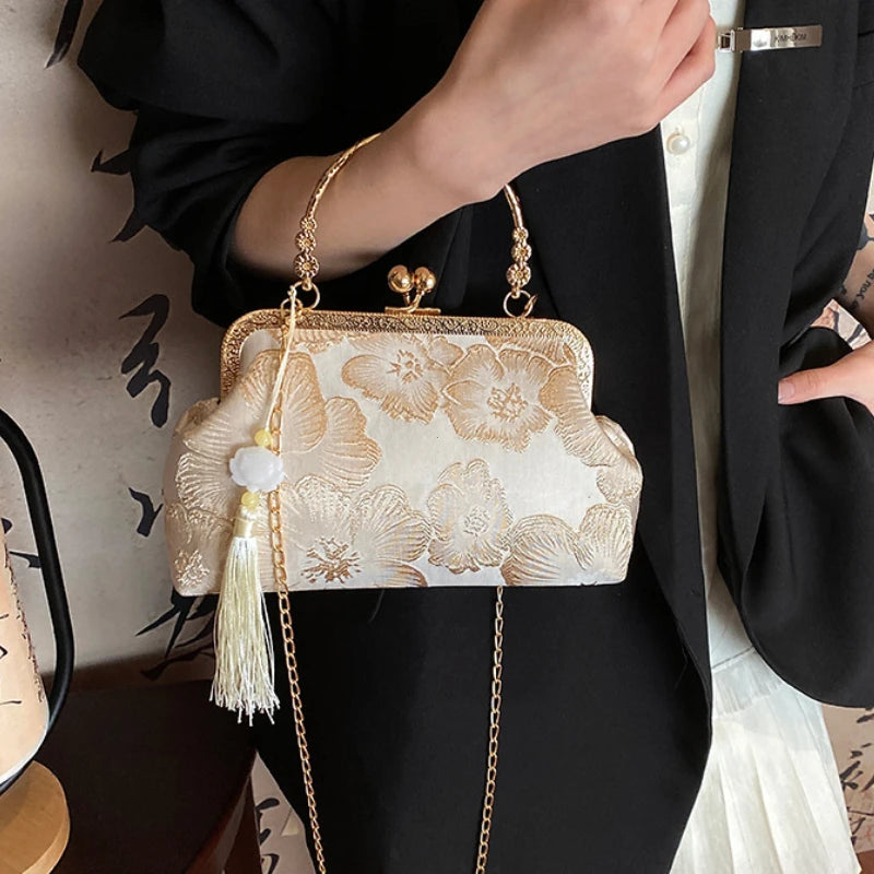 Chinese Style Embroidered Shoulder Bag Elegant Handbag Retro Small Square Bag Wedding Party Luxury Designer Women Evening Clutch