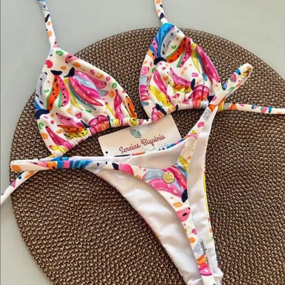 Women's Bikini Swimsuit Women's Split Solid Color Lace-up Sexy Swimsuit 2-piece Set Micro Swimwear