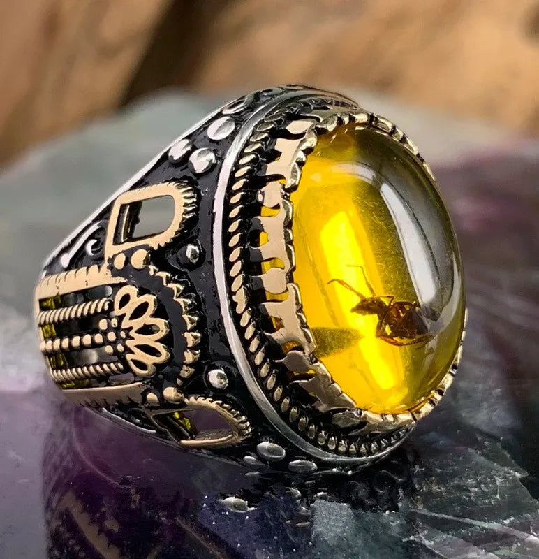 New Brown Retro Tiger Stone Men's Ring Personality Ring Fashion Temperament To Attend The Banquet Luxury High Quality Jewelry