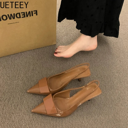 2025 Summer High Heel Women Sandals Fashion Pointed Toe Singbacks Shoes Design Style Banquet Party Sandalias Shoes