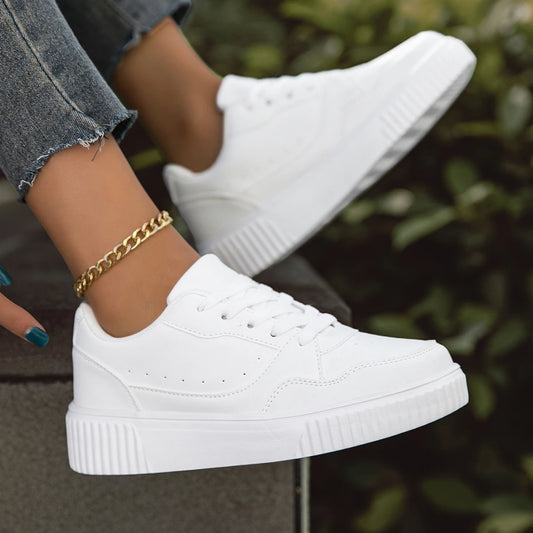 Women Shoes Lightweight Breathable Ladies White Flats Sneakers Party Casual Sports Running Fashion Office Lace-up Details Shoe