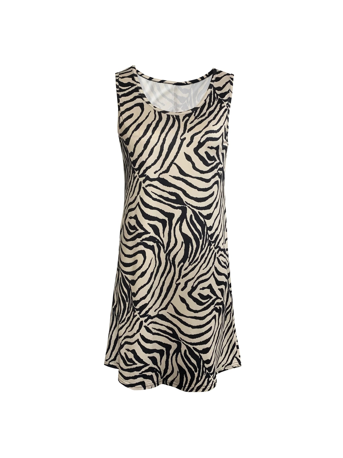 Women's Zebra Print Sleeveless Tank Dress - Round Neck Summer Sundress, Casual Vacation Outfit, Stretchy Bodycon Mini Dress