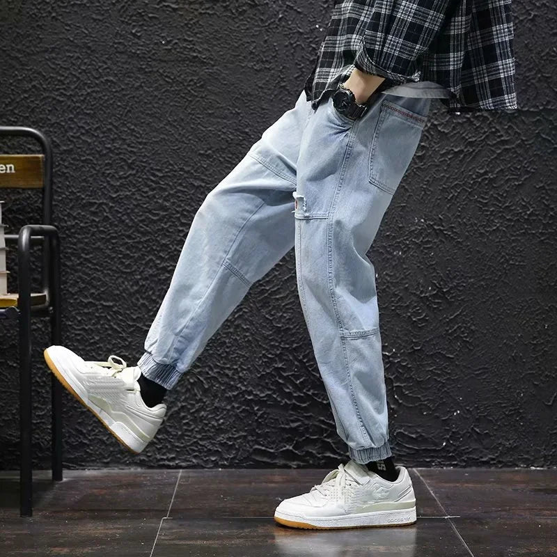 2024 New Men Streetwear Hip Hop Cargo Pants Mens Jeans Elastic Harem Joggers Pants Autumn Spring Trousers Men Clothing S-4XL