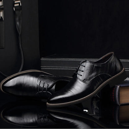Men's Soft Leather Slip on Shoes Classical Style Shoes For Men Slip On PU Leather Low Rubber Sole Block Heel Work Eye 2