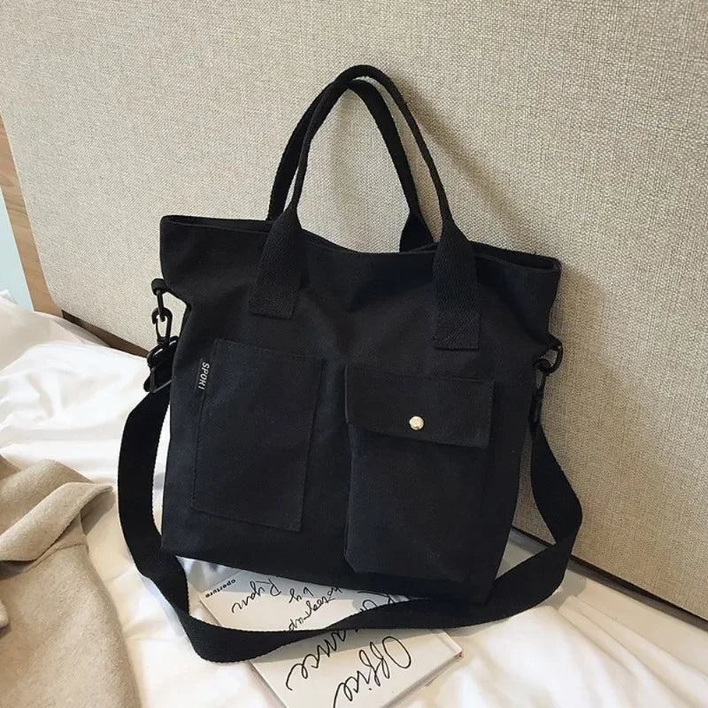 Fashion Canvas Bags Students Handbag Shoulder Bag Large Capacity Solid Color Totes Shopper Bag Casual Female CrossBody 2024