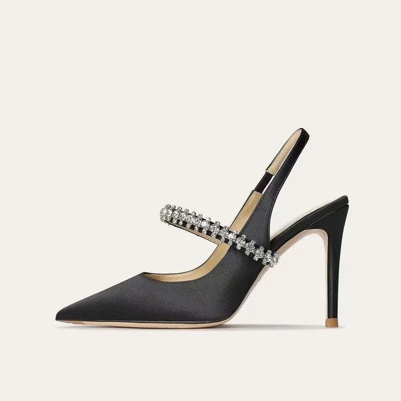 Women's Water Diamond 2025 New Slim Heeled Pointed High-heeled Shoes with A Headband and Sandals for Women's Singles