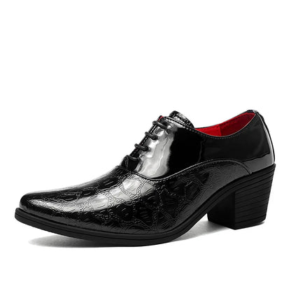 Luxury Red High Heel Men's Shoe Fashion Moccasin Man Wedding Shoes Groom Designer Pointed Toe Dress Shoes Men Leather Oxford