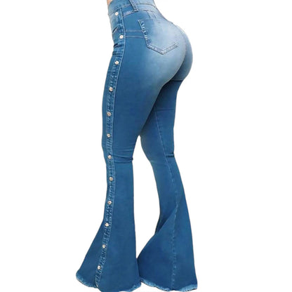 Plus Size Denim Women Pants Large Size Wide Leg Flare High Waist Slim Jeans Female Clothing Oversized High Street Long Trousers