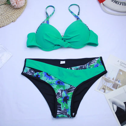 3 Colors Sexy Bikini Women Push Up Swimwear Swimsuit Print Patchwork Bikinis Set Bathing Suit Bikini Female Biquinis Feminino