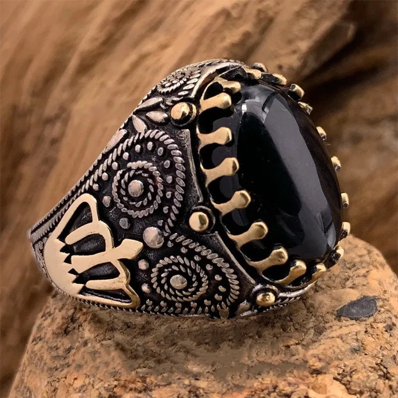 New Brown Retro Tiger Stone Men's Ring Personality Ring Fashion Temperament To Attend The Banquet Luxury High Quality Jewelry