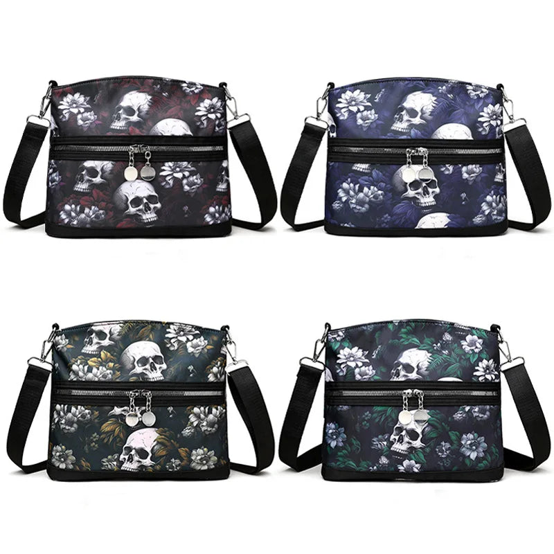 Fashion Flower Skull Pattern Crossbody Bags For Women, Large Capacity Casual Graffiti Shoulder Bag For Halloween Gift