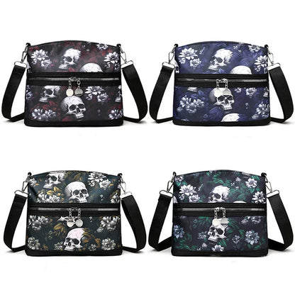 Fashion Flower Skull Pattern Crossbody Bags For Women, Large Capacity Casual Graffiti Shoulder Bag For Halloween Gift
