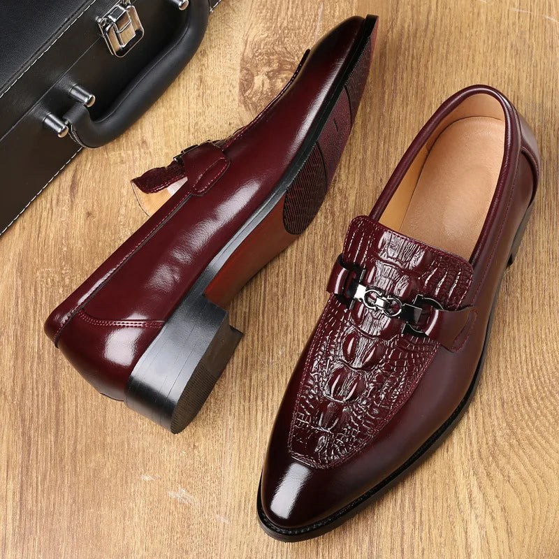 Man Shoes Crocodile Grain Leather Dress Business Office Slip-on Mens Wedding Party Loafers Men's Casual Buckle Flats