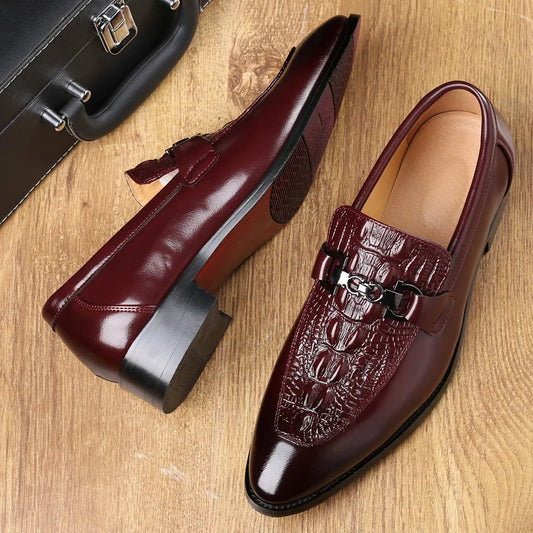 Man Shoes Crocodile Grain Leather Dress Business Office Slip-on Mens Wedding Party Loafers Men's Casual Buckle Flats