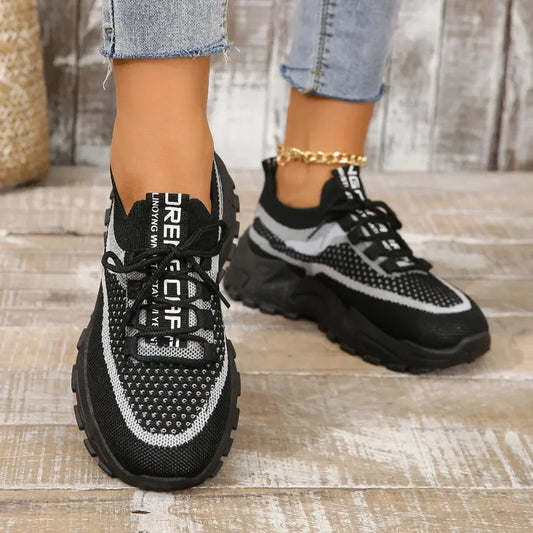 New Fly Woven Mesh Casual Breathable Sneakers Korean Style Thick-Soled Daddy Shoes Mesh Red Shoes Light Running Shoes