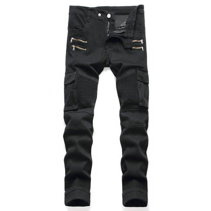 Punk Street Style Ripped Skinny Jeans Men Vintage Wash Solid Denim Trouser Mens Casual Slim Fit Pencil Denim Holes Pants 2025