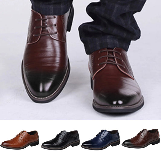 Men's Soft Leather Slip on Shoes Classical Style Shoes For Men Slip On PU Leather Low Rubber Sole Block Heel Work Eye 2