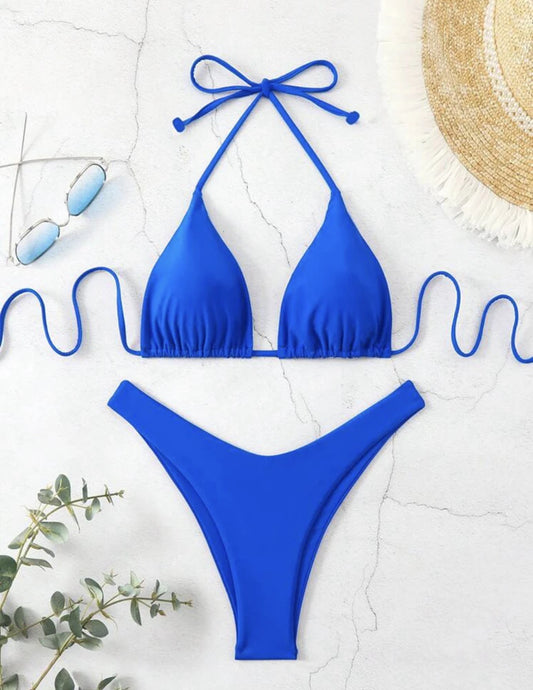 2025 Women White Bikini Chest Padded New Sexy Halter Bikini Two-Piece Set With Drawstring Straps Solid Brazilian Bathing Suit