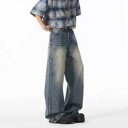 2025 New Retro Washed Straight-Leg Jeans For Men High Street Fashion Baggy Denim Pantalones Hombre Hip Hop Distressed Y2K Jean