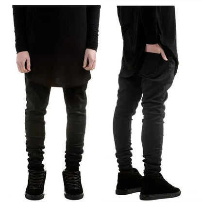 Spring Autumn New Black Stretch Men's Jeans Slim Small Feet Casual Simple Solid Color Male Skinny Denim Trousers Streetwear