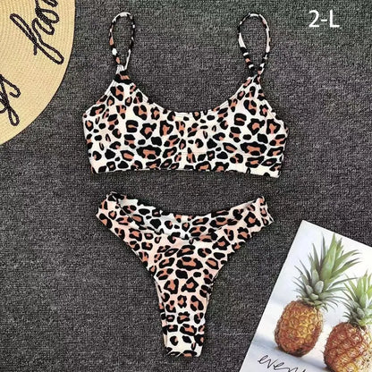Vacation Low Waist Two Piece Sexy Bikini Set Leopard Print Swimsuit Split Swimwear