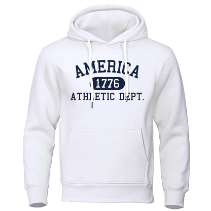 America 1776 Athletic Dept Letter Print Mans Hoodies Pocket O-Neck Sweatshirt Autumn Soft Sweatshirt Casual Loose Man Clothing