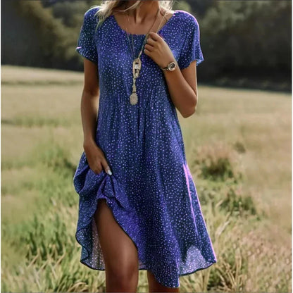 Artistic Ethnic Style Round Neck Medium-Length Dress Summer Best Seller Independent Store Exclusive Limited Time Offer
