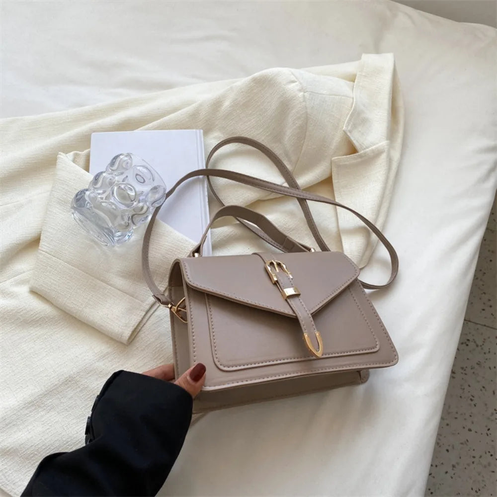 Fashionable Minimalist Crossbody Bag with Top Handle and Flap for Women Solid Color Square Purse with Simple Design Womens Bag