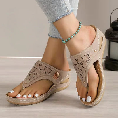 Woman Leather Non-Slip Soft Platform Shoes Flip Flops Summer Women's Wedge Sandal with Heel 2023 Orthopedic Sandals 43