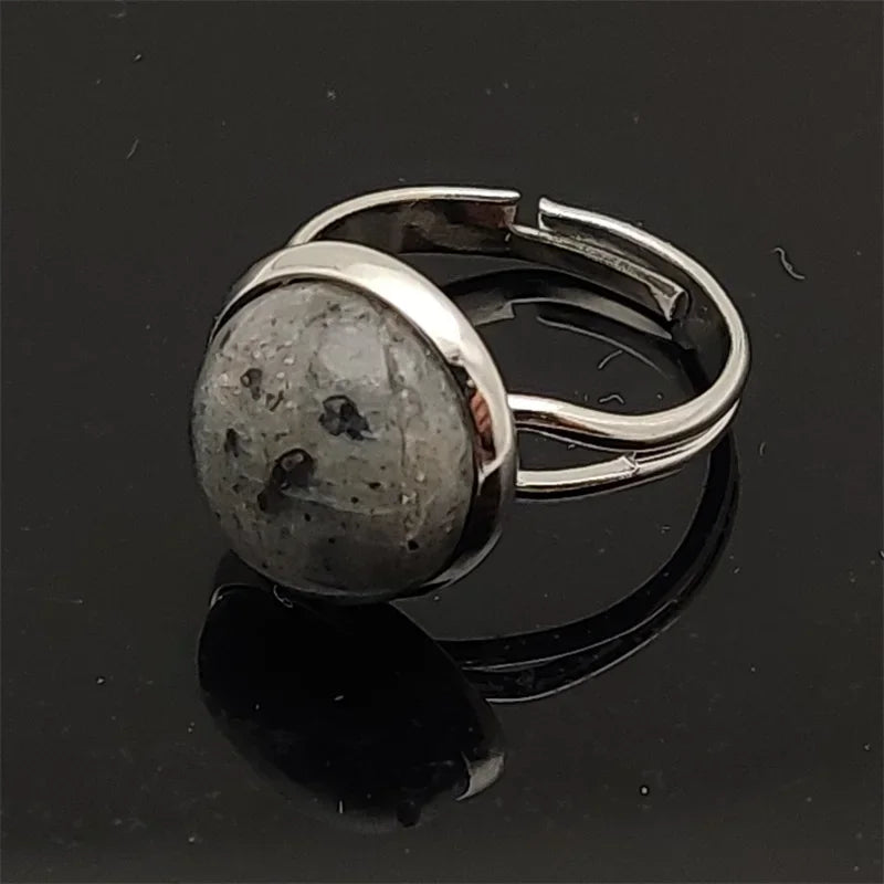12mm Round Healing Natural Stone Ring Tiger Eye Opal Pink Crystal Adjustable Joint Ring for Women Jewelry